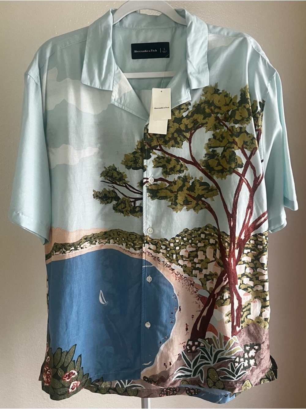 Abercrombie & Fitch Relaxed Scenic Button-Front Camp Shirt Size L NWT